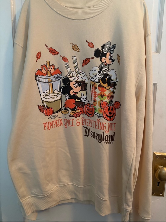 Disney Sweaters - Disney Crewneck Sweatshirt in Cream with Pumpkin Spice Graphic